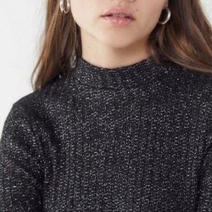 UO Sofia Sparkly Metallic Mock-Neck Sweater Dress